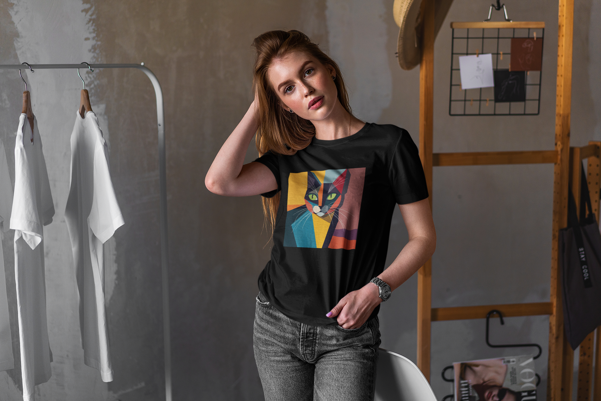 Abstract Cat Organic Cotton T-Shirt